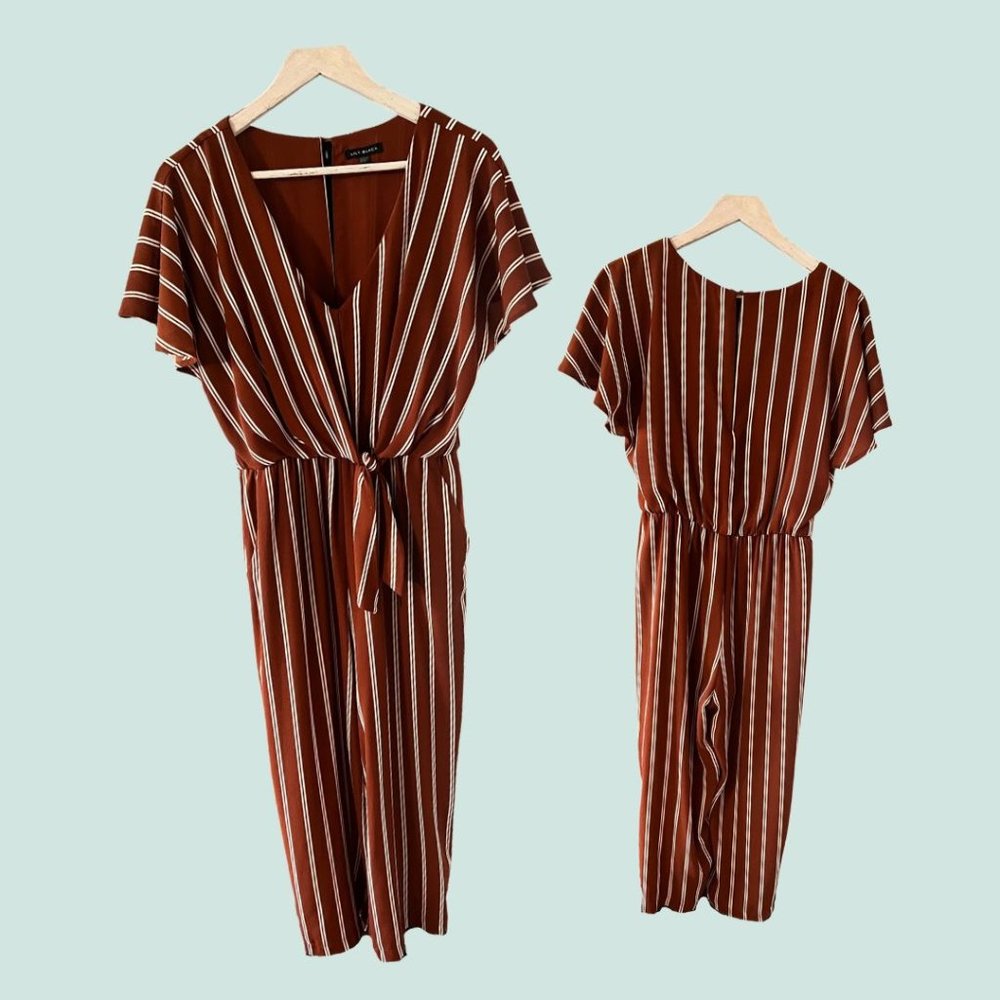 Lily Black striped romper with belt tie